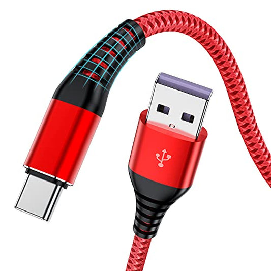 USB Type C Cable, (3-Pack 6Ft) USB a to Type C Premium Nylon Braided 6 Feet Fast Charging Cord for Samsung Galaxy A51/ A20/ A10/ S10/ S9/ S8/ Note 8, Type C Charger 6 Foot USB Cable -Red