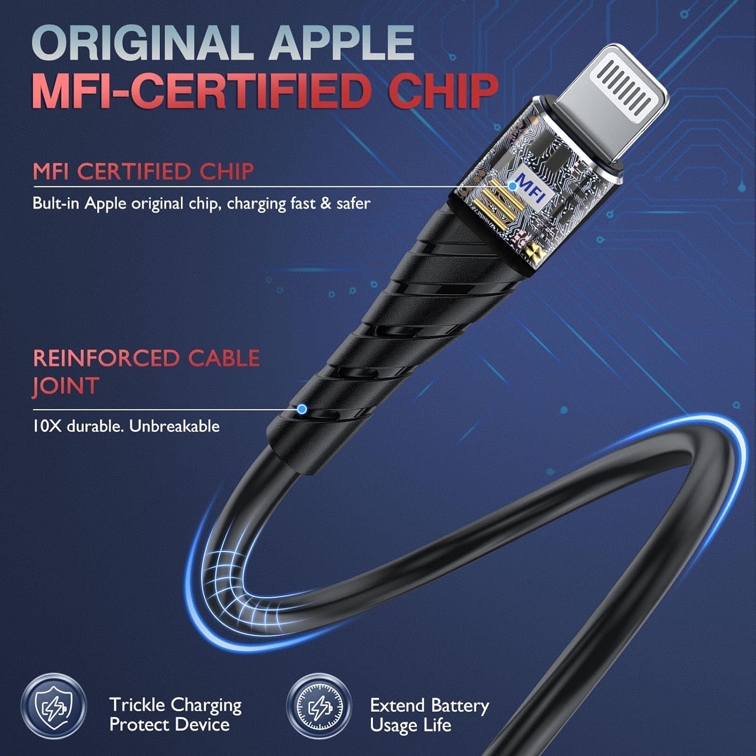 Apple Mfi Certified Iphone Charger Cable 3 Pack 6 Ft, Long Lightning Charging Cord, Fast 2.4A Iphone USB Cord Compatible with Iphone12/11/Xs/Max/Xr/X/8/8P/7P/6