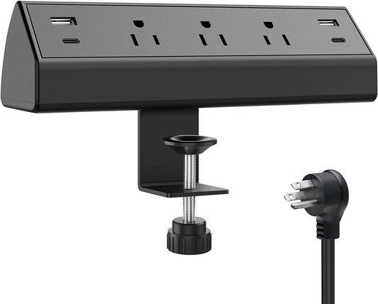 Desk Clamp Power Strip,40W Total Fast Charging Station,2 PD 20W USB C Ports,Desk Edge Mount Surge Protector for Home, Office,3 Outlets,Fit 1.96" Tabletop Edge,Etl Listed
