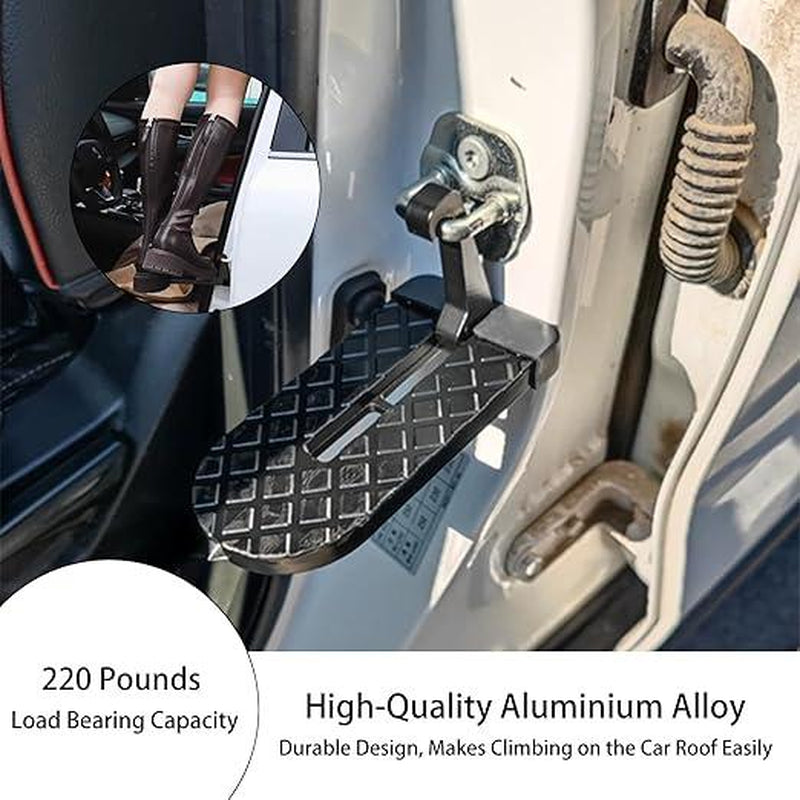 Car Door Step for Easy Roof Access -Multi-Foldable Aluminum Alloy Car Step Hook for Most Cars, Suvs, Trucks - with Glass Breaker - Roof Rack Accessories - Max Load 220 Lbs
