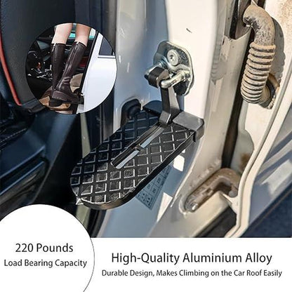Car Door Step for Easy Roof Access -Multi-Foldable Aluminum Alloy Car Step Hook for Most Cars, Suvs, Trucks - with Glass Breaker - Roof Rack Accessories - Max Load 220 Lbs